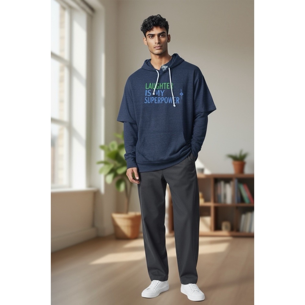 Blue 84 Laughter Is My super power Hoodie‎  Kangaroo Pocket Size Large